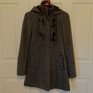 Dark gray winter coat with hood